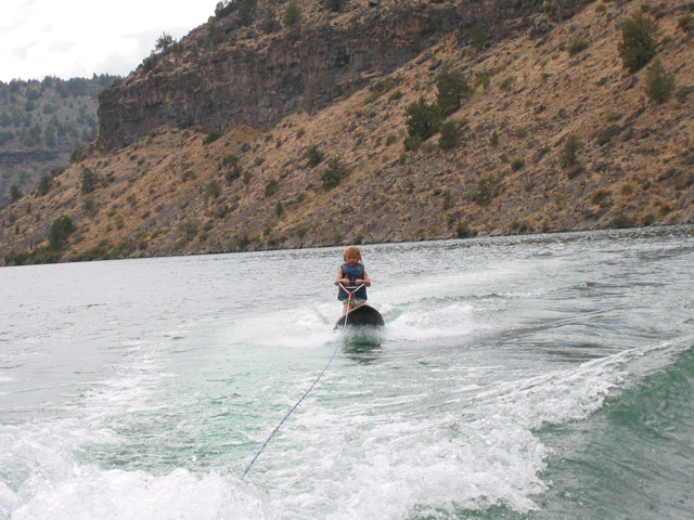 Six year old granddaughter (Amy) knee boarding