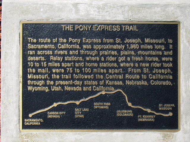 St Joseph Pony Express trail plaque